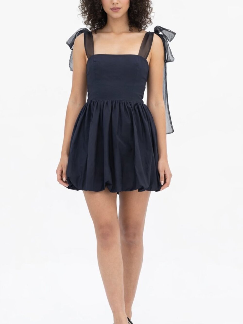 NWT Reformation Enza Mini Dress Black Bubble Hem Bow Tie 0 LBD‎